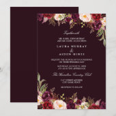 Marsala Bourgondië Waterverf Bloemenbruiloft Kaart (Voorkant / Achterkant)