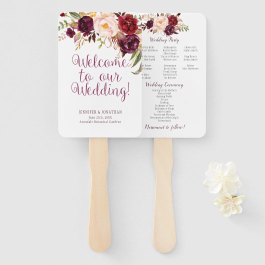 Marsala Bourgondië Waterverf Rozen Programma Fans Handwaaier (Voorkant en achterkant)