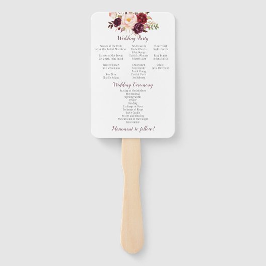 Marsala Bourgondië Waterverf Rozen Programma Fans Handwaaier (Achterkant)