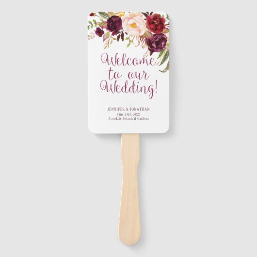 Marsala Bourgondië Waterverf Rozen Programma Fans Handwaaier (Voorkant)