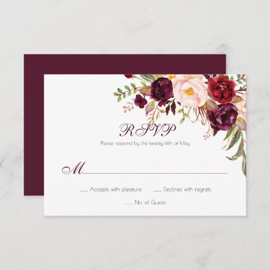 Marsala Bourgondië Witte Rode Rozen Classic RSVP | (Voorkant / Achterkant)