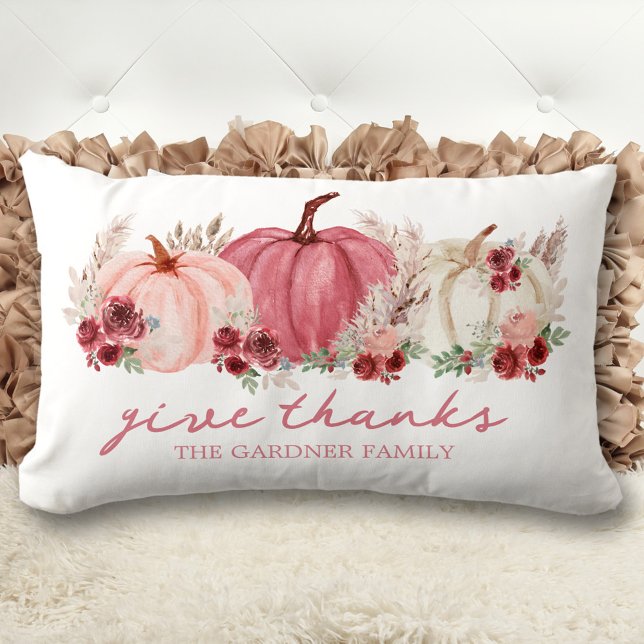 Marsala Bourgondische Herfst Herfst Boho Pompoenen Kussen (Marsala Burgundy Fall Autumn Boho Pumpkins Name Lumbar Pillow)