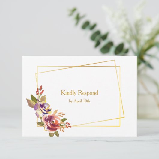 Marsala Bronze Rozen Floral Wedding RSVP Kaartje (Staand voorkant)