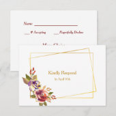 Marsala Bronze Rozen Floral Wedding RSVP Kaartje (Voorkant / Achterkant)
