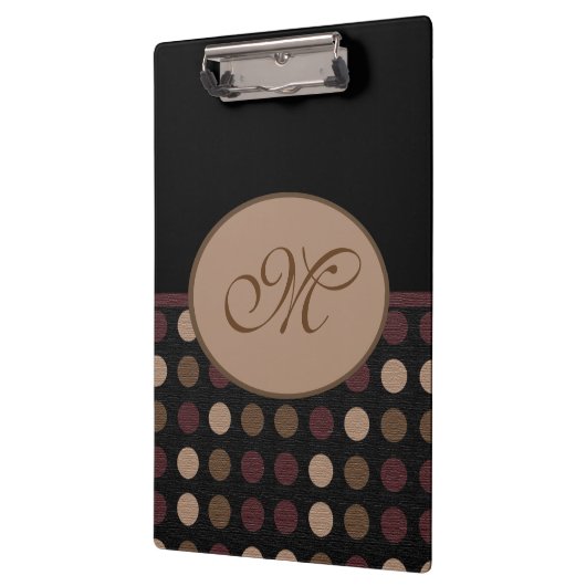 Marsala Brown Black Polka Dot Monogram Klembord (Links)
