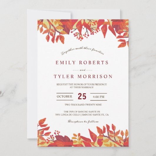 Marsala Brown Bourgondië Bloemen Herfst Bruiloft Kaart (Voorkant)