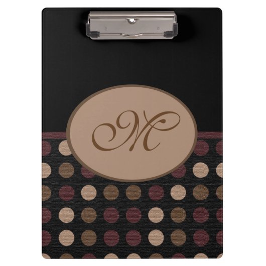 Marsala Bruine Zwarte Stip Monogram Klembord (Voorkant)