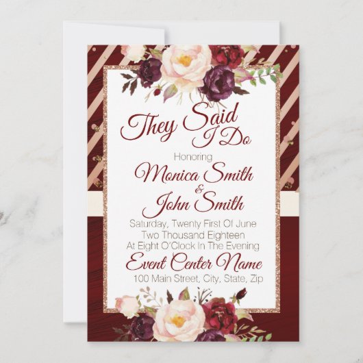 Marsala Burgandy Floral Wedding Announding Kaart (Voorkant)