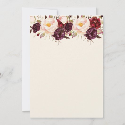 Marsala Burgandy Floral Wedding Announding Kaart (Achterkant)