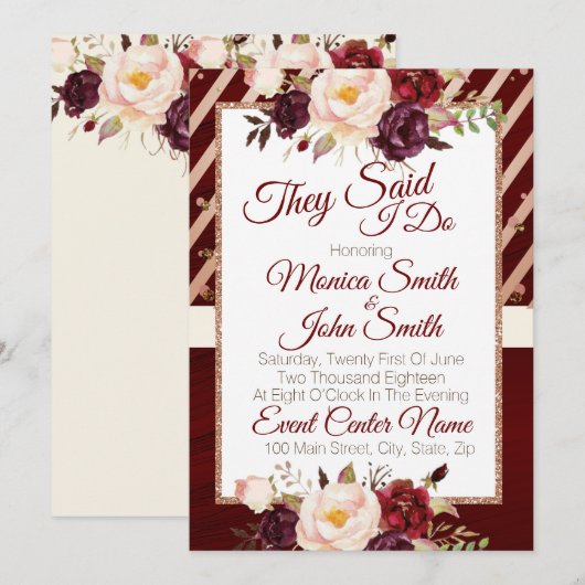 Marsala Burgandy Floral Wedding Announding Kaart (Voorkant / Achterkant)