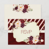 Marsala Burgandy Waterverf Floral RSVP-kaart RSVP Kaartje (Voorkant / Achterkant)