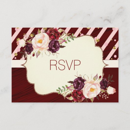 Marsala Burgandy Waterverf Floral RSVP-kaart RSVP Kaartje (Voorkant)