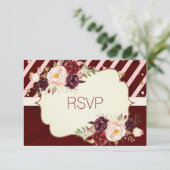Marsala Burgandy Waterverf Floral RSVP-kaart RSVP Kaartje (Staand voorkant)
