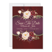 Marsala Burgandy Waterverf Floral Save the Date