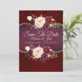 Marsala Burgandy Waterverf Floral Save the Date (Staand voorkant)