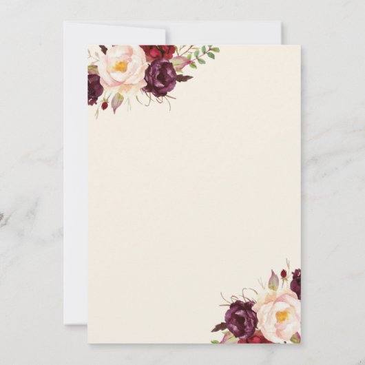 Marsala Burgandy Waterverf Floral Save the Date (Achterkant)