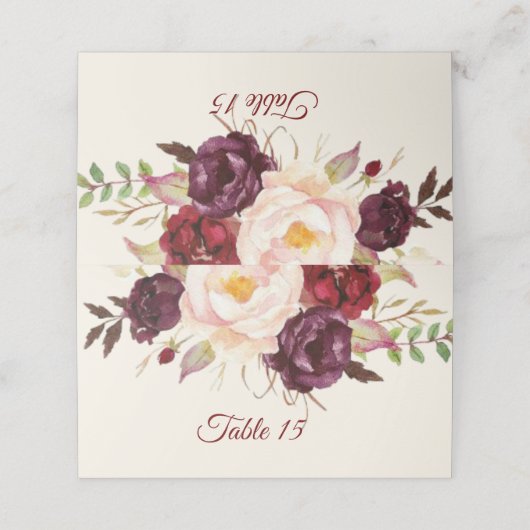 Marsala Burgandy Waterverf Table Number Card Plaatskaartje (Buitenkant ongevouwen)