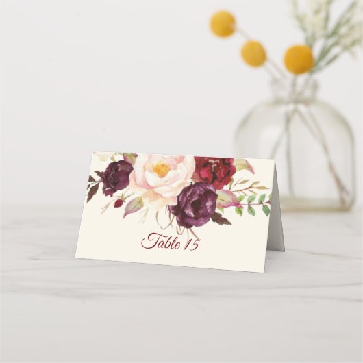 Marsala Burgandy Waterverf Table Number Card Plaatskaartje (Achterkant)