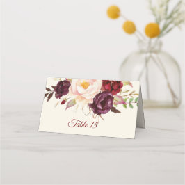 Marsala Burgandy Waterverf Table Number Card Plaatskaartje