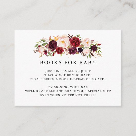 Marsala Burgundy Baby Shower Boek Verzoek Insteekk Informatiekaartje (Voorkant)