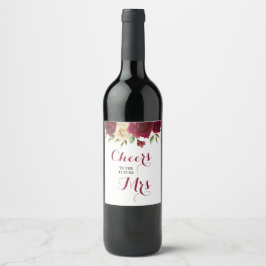 Marsala Burgundy Bloem Bruiloftsfeest Borrel voor Wijn Etiket
