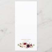 Marsala Burgundy Bloemen Boho Bruiloft Menu (Achterkant)