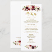 Marsala Burgundy Bloemen Boho Bruiloft Menu (Voorkant / Achterkant)