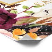 Marsala burgundy blozende bloemige trouwfoto prop poster (Hoek)