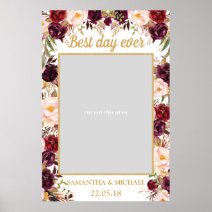 Marsala burgundy blush Foral bruiloft foto-prop Poster