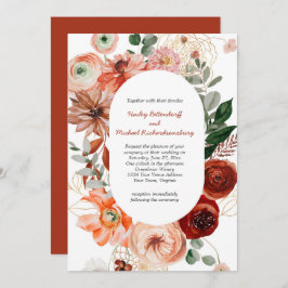 Marsala Burgundy Blush Herfst Floral Wedding Invit Kaart