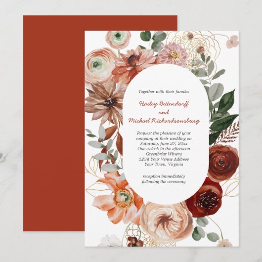 Marsala Burgundy Blush Herfst Floral Wedding Invit Kaart (Voorkant / Achterkant)