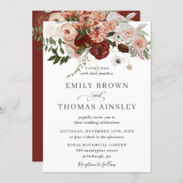 Marsala Burgundy Blush Oranje Greenery Wedding Kaart