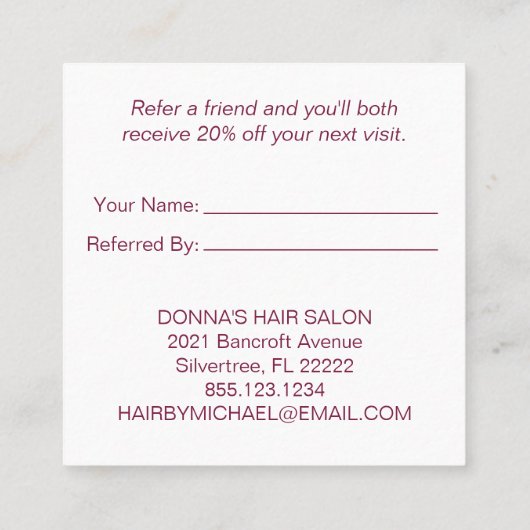 Marsala Burgundy Boho Rozen Referral-kaart Aanbevelingskaartje (Achterkant)