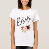 Marsala burgundy Floral bride T-shirt (Voorkant)