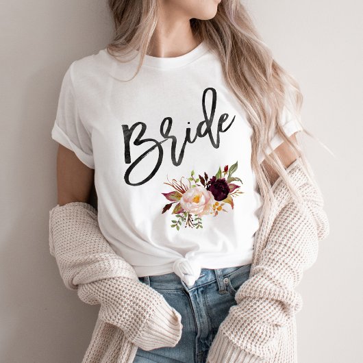 Marsala burgundy Floral bride T-shirt