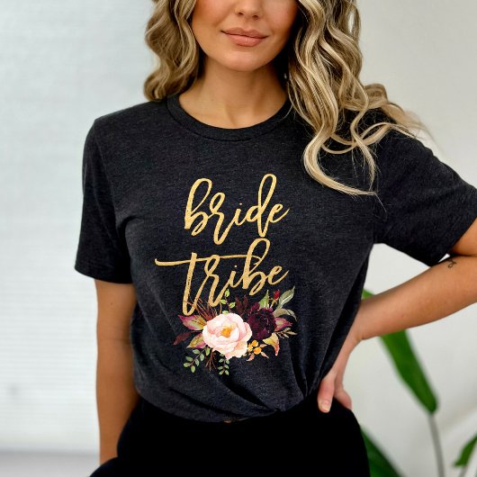Marsala burgundy Floral bride tribe T-shirt
