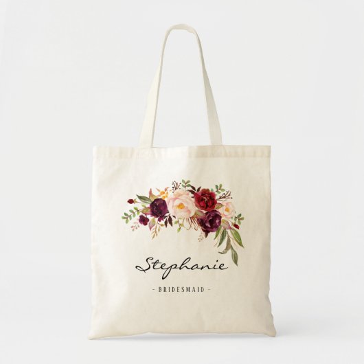 Marsala burgundy floral Bridesmaid Personalized Tote Bag (Voorkant)