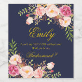 Marsala Burgundy Floral Bridesmaid proposal-2 Wijn Etiket (Enkel label)