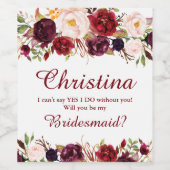 Marsala Burgundy Floral Bridesmaid proposal-6 Wijn Etiket (Enkel label)