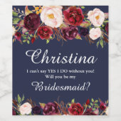 Marsala Burgundy Floral Bridesmaid proposal-7 Wijn Etiket (Enkel label)