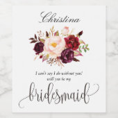 Marsala Burgundy Floral Bridesmaid proposal-7 Wijn Etiket (Enkel label)