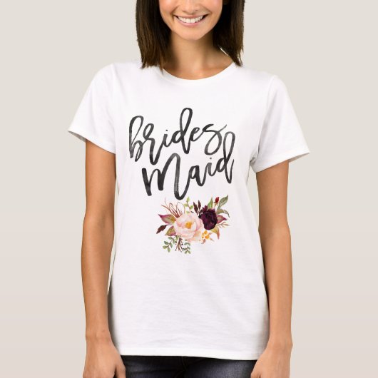 Marsala burgundy Floral bridesmaid T-shirt (Voorkant)