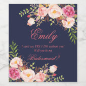 Marsala Burgundy Floral Bridesmaid Voorstel-3 Wijn Etiket (Enkel label)