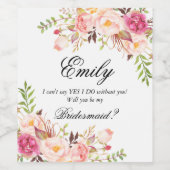 Marsala Burgundy Floral Bridesmaid Voorstel Wijn Etiket (Enkel label)