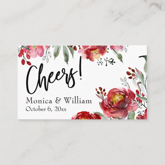 Marsala Burgundy Floral Drink Ticket Insert Kaarte Informatiekaartje (Achterkant)