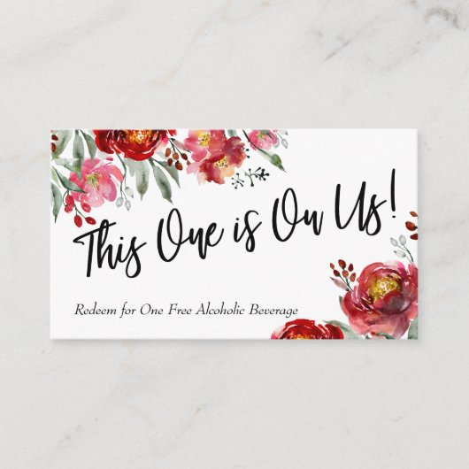 Marsala Burgundy Floral Drink Ticket Insert Kaarte Informatiekaartje (Voorkant)