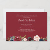 Marsala Burgundy Floral Foto Afstuderen Aankondiging (Achterkant)