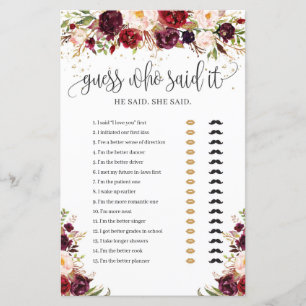 Marsala burgundy floral gier die het spel zei