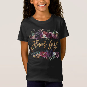 Marsala Burgundy Floral Gold Foil Bloemenmeisje T-shirt