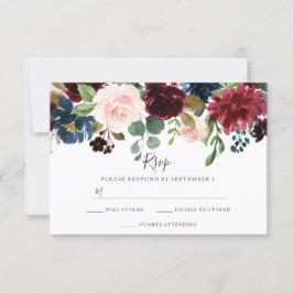 Marsala Burgundy Floral Modern Spring Wedding RSVP Kaartje